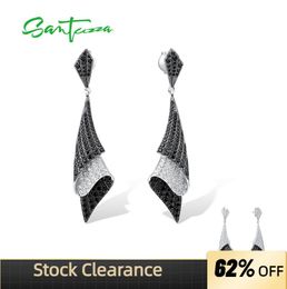 Серебряные серьги-гвоздики SANTUZZA для женщин, натуральное серебро 925 пробы, сложенная черная шпинель, белый цирконий, классические ювелирные украшения
