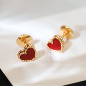 Stud met roségouden rode agaat hartvormige oorbellen voor dames Zoete en minimalistische Party Luxury merk sieraden geschenken 230729