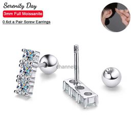 Stud Serenity Day 6 Stenen Echte D Kleur 0,6 ct per paar 3 mm Volledige Moissanite Schroef Oorbellen voor Vrouwen S925 Sterling Zilveren Fijne Sieraden YQ240110