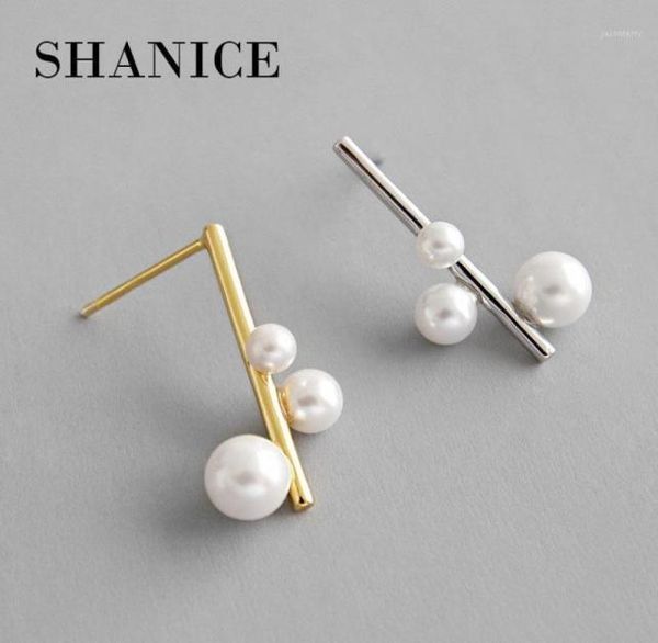 Stud SHANICE Lady 100 Real Pur 925 Sterling Silver Tempérament Niche Géométrie Shell Perle Boucle D'oreille Bijoux Pour Femmes Whole12826854