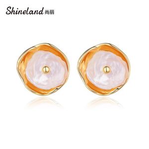 Stud Shineland Baroque naturel perle or couleur cercle boucles d'oreilles pour femmes métal mode Vintage bijoux haute qualité 2021 cadeau