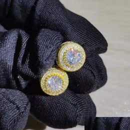 Stud Shiney Cz Boucles d'oreilles de haute qualité jaune blanc plaqué or étincelant rond sier diamant simulé pour hommes livraison directe Otrho