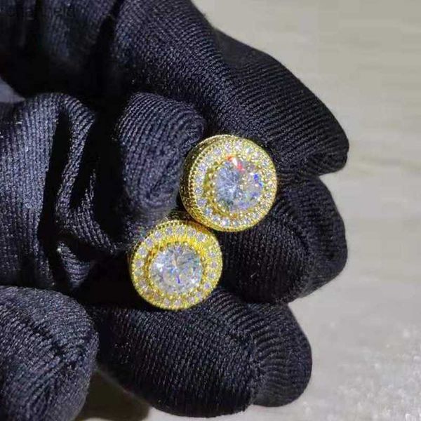 Stud Shiney CZ Pendientes de alta calidad amarillo blanco chapado en oro brillante CZ redondo oro plata simulado pendientes de diamantes para hombres mujeres L230518