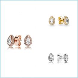 Stud Shining Tears Earring Caja original 925 Sterling Sier Gold Rose Plated Lágrima Pendientes Mujeres Regalos de Navidad 57 D3 Entrega Je Dhvlo