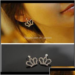 Stud Shinning FL Rhinestone Crown Studs Bridal oorbellen geschenken Crystal Earring voor Princess Women Party Ear Jewel Drop Delive Dh52B