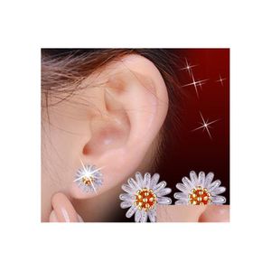 Stud Sier Earring Floral Daisy Flower oorbellen mode frisse zonnebloem meisje oren sieraden drop levering dhmht dhmht