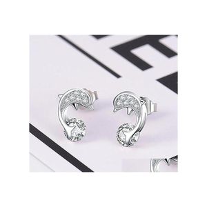 Stud Sier Earbrings dames mode sieraden kristal zirkon lange tasel eenvoudige dolfijndruppel levering dh7zm