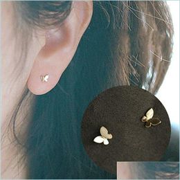 Stud Sier Stud -oorbellen Volt 14K goud eenvoudige glanzende glanzende vlinder oorbel vrouwen Koreaanse zoete student sieraden accessoires 678 Z2 DHE57