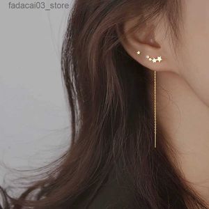 Stud Zilver Kleur Stervorm Lijn Lange Hangende Oorbellen Voor Vrouwen Druppel Oorbel Roestvrij Staal Eardrop Metalen Sieraden Meisje Geschenken Q240125