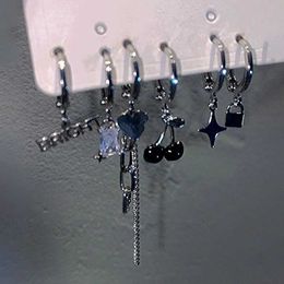 Stud Silver Color Tassel Chain Heart Crystal Earring Onregelmatige geometrische kersenringen oorbellen voor vrouwen geschenken sieraden
