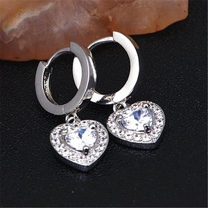 Pendientes de plata con hebilla para oreja, amuleto de personalidad, temperamento, colgante de corazón inteligente salvaje con incrustaciones de circón, joyería femenina