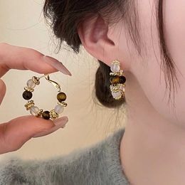 Boucles d'oreilles perlées en pierre d'œil rond de la goujon rond pour femmes