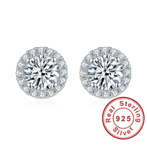 Stud Plata Pasado Prueba de Diamante Mossanite Pendientes Corte Perfecto 0.5ct 1ct D Color VVS1 Compromiso Regalos de Boda para MujeresStud