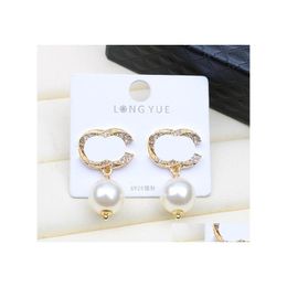 Stud Simple 18 carats Plaqué Or Lettre Esigner Géométrique Célèbre Femmes Ronde Cristal Strass Perle Boucle D'oreille De Mariage Bijoux Drop DHF0Y