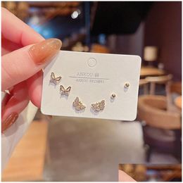 Stud Simple Crystal Stud Pendiente Conjunto para mujeres Mariposa Flores Perla Zircon Pendientes Chica Fiesta Boda Compromiso Joyería Dhgarden OTX4T