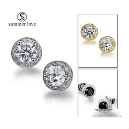 Stud eenvoudige kubieke zirkonia ronde halo oorbellen goud sie kleur hoepel oorbel voor vrouwen Valentijnsdag sieraden cadeauz drop levering dhkcv