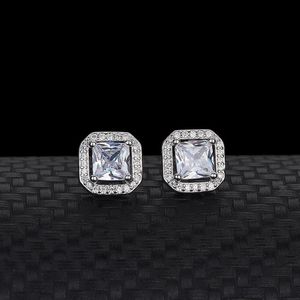 Stud Simple Fashion S925 Sterling Silver Square Zircon Oreads Factory Ventes directes Anti-allergies de luxe féminine