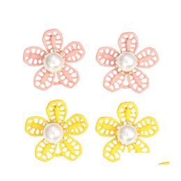 Stud Simple Style Imitatie Pearl kralen Bloemoorringen Elegante Koreaanse mode Chrysanthemum Vrouwen sieraden meisje geschenk Drop Dhdbp