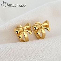 Stud Kleine Hoepel Oorbellen 24K Geel Vergulde Strik Oor Manchet Dames Oorbel Set Brincos Pendientes Mujer Bruiloft Sieraden Geschenken 230830