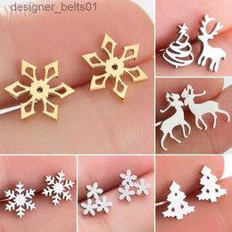 Stud SMJEL minuscules boucles d'oreilles de noël flocons de neige cerf arbre en acier inoxydable petites boucles d'oreilles pour les femmes mignon mode bijoux fête cadeau L231117