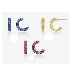 Stud SOELLE Brand Design 925 Sterling Silver Blue Red Yellow Boucles d'oreilles en forme de U 5A Zircon CZ Femmes Filles Mode Bijoux simples