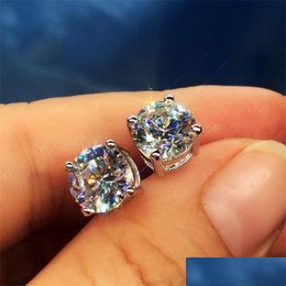 Stud Solitaire 5mm9mm Lab Diamond Earge d'oreille Real 925 Boucles d'oreilles de bijoux Sier Sier Sier