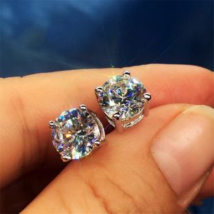 Stud Solitaire 5mm9mm Lab Diamond Earring Real 925 sterling zilveren Sieraden Engagement Bruiloft Oorbellen voor Vrouwen mannen 230303