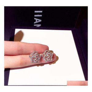 Stud Sparkly Crystal Earrings Bloemvorm Sterling Sier schattig uniek voor vrouwen Wedding Bridal Ear Sieraden Drop levering Dhowk