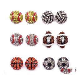 Stud Sports Ball Shape Boucles d'oreilles Softball Basketball Volleyball Bowling Baseball Football Rugby Bling Cristal Pour Femmes Bijoux Drop D Ot3Q5