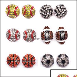 Stud Sports Ball Vorm Softbal Basketbal Volleybal Bowling Baseball voetbal Rugby Bling Crystal Earrings For Women Sieraden Drop D Dhdru