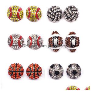 Stud Sports Ball Shape Moucles d'oreilles étalons Softball Basketball Volleyball Bowling Baseball Football Rugby Bling Crystal For Women Jewelry D Dh1pt