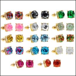 Stud Square Glitter Paillettes Boucles d'oreilles Femmes Rainbow Opal Plaqué Or Boucle D'oreille Designer Marque Bijoux Pour Femme Drop Livraison Dhqyj