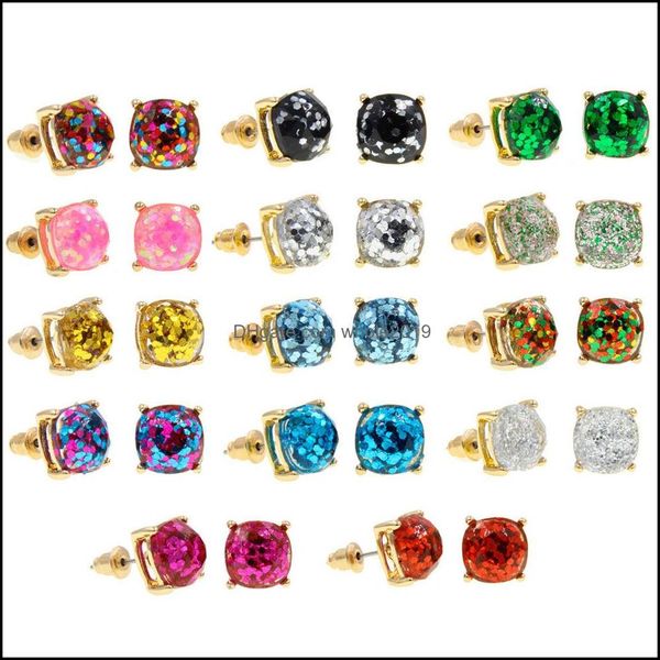 Stud Square Glitter Lentejuelas Stud Pendientes Mujeres Rainbow Opal Chapado en oro Pendiente Diseñador Marca Joyería Para Mujer Drop D Dhseller2010 Dhpje