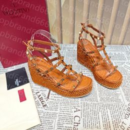 Étalon srivet cale sandales d'été designers de luxe femme chaussures robes chaussures en cuir gladiateur sandale à talons 9,5 cm
