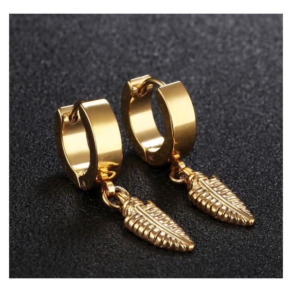 Stud pendientes de acero inoxidable para hombres mujeres pluma con bisagras aro hie pendiente punk rock hipoalergénico hip hop oreja joyería gota entrega dhvsj