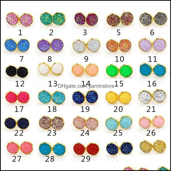 Boucles d'oreilles hypoallergéniques en acier inoxydable 30 couleurs 12 mm Druzy résine pierre or Sier boucles d'oreilles pour femmes bijoux de luxe cadeau Drop D Otqwu