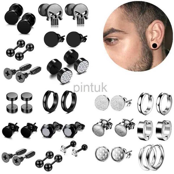 Étalon en acier inoxydable crâne noir étalon de boucle d'oreille pour hommes boucles d'oreilles punk ensembles de bijoux masculins gothiques moules d'oreilles étalons lot