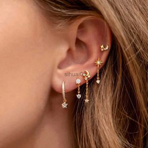 Stud Star Flat Helix Oorlel Kraakbeen Piercing Oorbel Set voor Vrouwen Tragus Rook Maan Hanger Ketting Earing Chic nieuwe Sieraden YQ231026