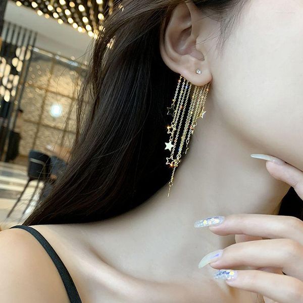 Stud Star Long Tassel Earring Mujer Colgante trasero Elegante Gold Multi Chain Drop Pendientes Mujer Brillante Rhinestone Luxury Ear DangleStud Moni22