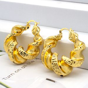 Stud Verklaring Grote Twist Hoepel Oorbellen Vrouwen 24K Vergulde Koper Afrikaanse Dubai Gouden Oorbellen Mode Dames Sieraden Accessoire 230712