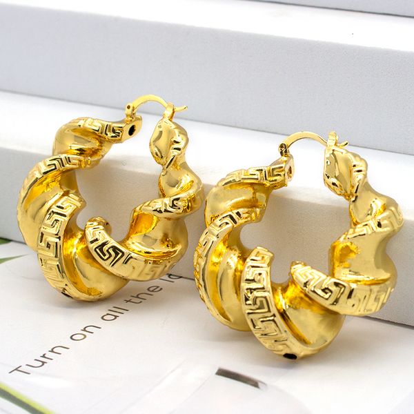 Déclaration de goujon Big Twist Hoop Boucles d'oreilles Femmes 24K Plaqué Or Cuivre Africain Dubaï Boucles D'oreilles Dorées De Mode Dames Bijoux Accessoire 230712