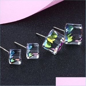 Stud Sterling Sier Crystal Cube Stud Pendientes Red Black Diamond Ear Rings Mujeres Joyería de moda Drop Delivery Dhusq