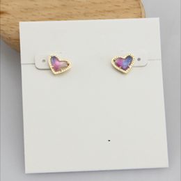 Stud Stone Real 18K plaqué or coeur arc-en-ciel couleur coquille boucles d'oreilles bijoux lettre cadeau avec sac à poussière gratuit