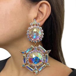 Stud Stonefans AB Oorclip Oorbellen voor Vrouwen Verklaring Geometrische Oversize Accessoires Kristal Partij Sieraden Cadeau 231219