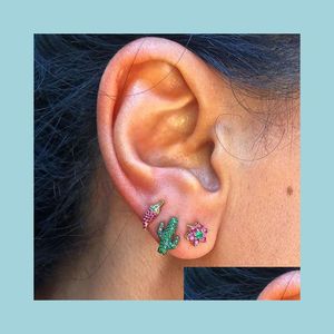 Stud Stud 2021 Style Rouge Émail Chili Pepper Boucles d'oreilles pour fille Dazzling Green Mini CZ Cactus Tree Charme Mignon Délicat Bijoux Drop de Dhiy5