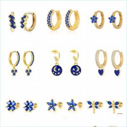 Stud Stud 925 Sterling Sier Email Piercing Earring Blue Crystal Love Heart Star oorbellen Pendientes Plata Joodly voor vrouwen Drop de Dhnbo