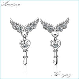 Stud Stud Anenjery Est Angel Shape Key Zirkon oorbellen voor vrouwen 925 Sterling Sier SE718 Drop Delivery Sieraden DHSU5