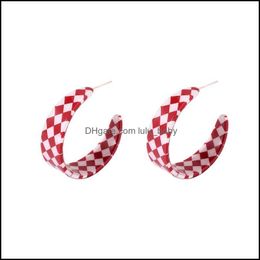 Stud Stud Checkboard Resin oorbellen CHaped Plaid Women Y2K Style Fashion Punk Cool Ear Sieraden Gift voor Gril Friend Drop Delivery Dhrow Dhrow