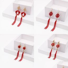 Stud Stud Année chinoise Cadeau Festival de printemps Boucles d'oreilles rouges Ruyi Jiefu Lanterne Carpe Longue Mariée Drop Livraison Bijoux Dhrlp