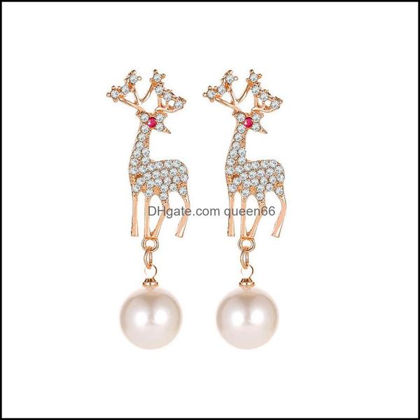 Stud Stud Navidad Elk Pendientes de diamantes Temperamento Coreano Lindo Pequeños animales Pendiente de perlas Clip de oreja Ciervo ajustable Entrega de gota Joya DHJWC S22B